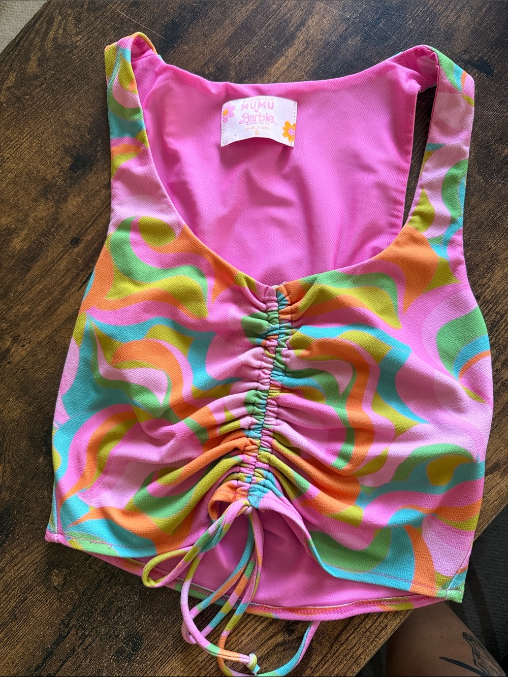 Show me your Mumu x Barbie Pink Retro Swirl Ruched Tank Size S